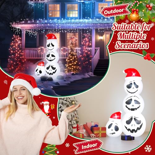 6ft Christmas Inflatable Skeleton with Santa Hat & LED Lights for Holiday Yard Decorations