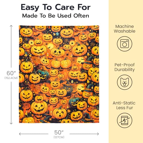 Halloween Pumpkin Blanket - Autumn Pumpkin Flannel Throw for Sofa Bed Party