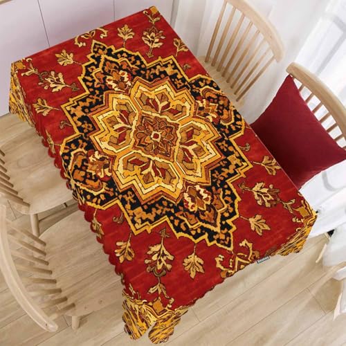 Rectangular Rug Tablecloth 52x70 Inch Bohemian Geometric Dining Cover - Red