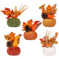 Autumn Pumpkin Decor Set - 5PCS Fall Thanksgiving Home Indoor Decorations - Green, Coffee, White, Camel