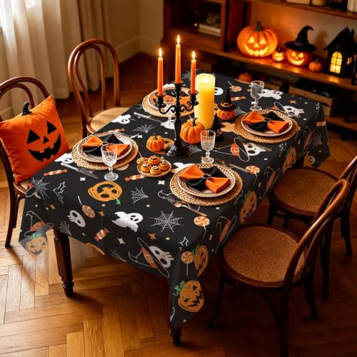 Halloween Tablecloth 4 Pack - Pumpkin Ghost Design, 54 x 108 Inches, Waterproof & Stain-Resistant