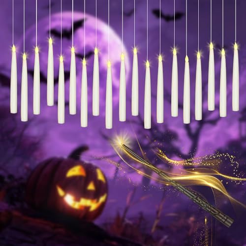 20 Pcs Floating Candles with Remote Wand - Flickering LED Flameless Indoor Decor - White & Remote Control