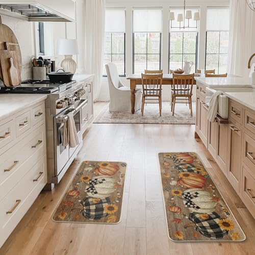 Wood Bead Pumpkin Fall Kitchen Mats Set of 2 - Non-Slip Decorative Home Decor