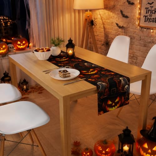 Halloween Spooky Ghost Pumpkin Witch Hat Table Runner with Variation