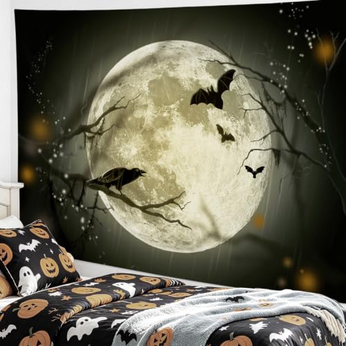Halloween Full Moon Tapestry Wall Hanging - Grey 40x60 Inches