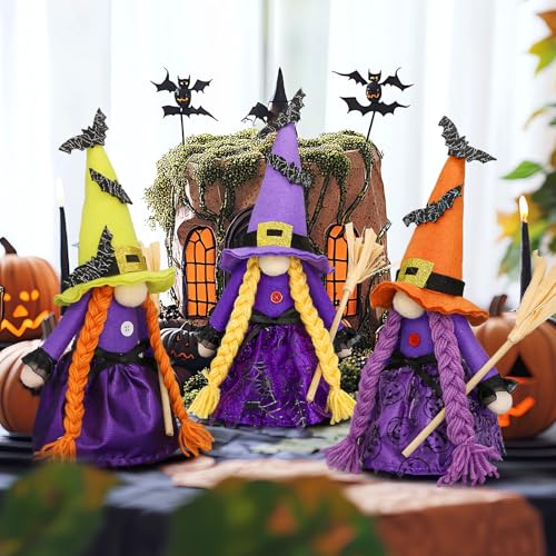 Cute Purple Witch Gnome Decor - Halloween Decorations for Office, Spring Halloween Witch Variation