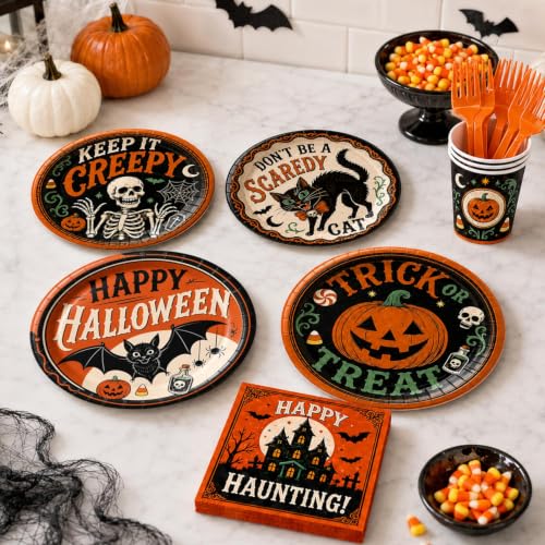 Halloween Party Supplies Set with Plates Cups Napkins Cutlery - Serves 24