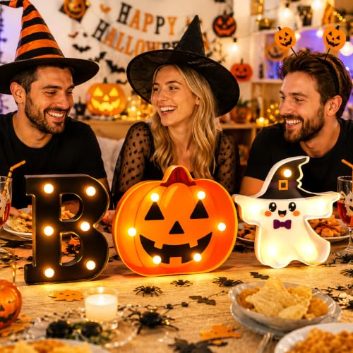 Halloween BOO Pumpkin Ghost Light Up Letters Sign - 3 Pack Variation of Halloween