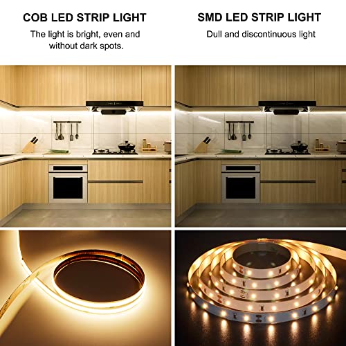 2700K Warm White COB LED Strip Light 16.4FT Dimmable Rope Lights with RF Remote