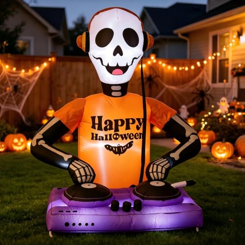 Inflatable DJ Skeleton Halloween Decoration with LED Lights - 5FT, Variation DJ-Skeleton
