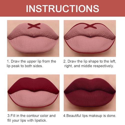 Dark Red Lip Liner & Matte Lipstick Set - Waterproof Long Lasting 24H, Dual Ended, 1 Pcs 09#
