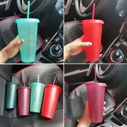 Rainbow 24oz Water Bottle Set with Straws and Lids - Reusable Plastic Travel Cups - 5 Pack