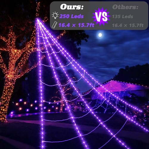 Halloween Spider Web Lights 250 LED Giant Web with 8 Modes Waterproof Purple