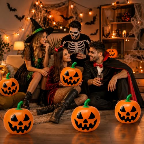 16 Pack Halloween Pumpkin Pool Floats - Inflatable Jack O Lantern Beach Balls