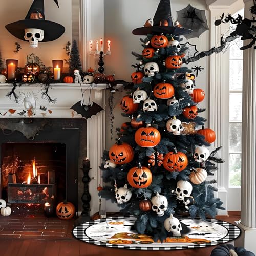 Autumn Halloween Reversible Tree Skirt 60 Inch - Fall and Pumpkin Ghost Design