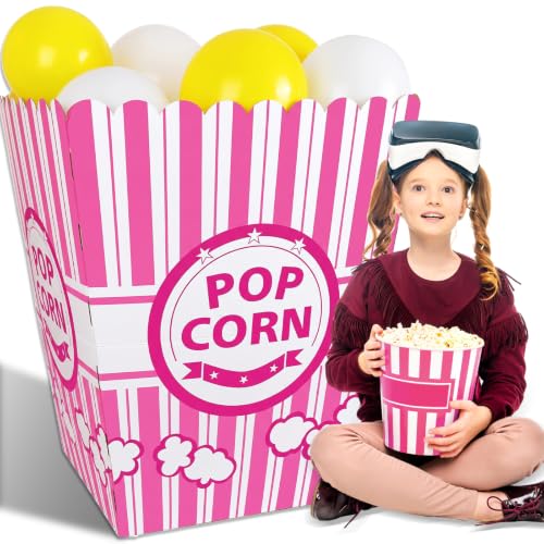 Pink Giant Popcorn Box Prop with 100 Balloons for Party Decorations - Variation of Pink / 102