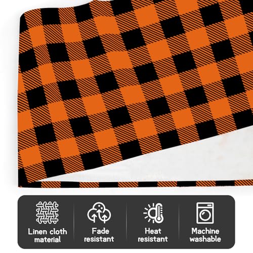 Black and Orange Buffalo Plaid Table Runner 13x72 Inch - Durable Polyester Home Decor