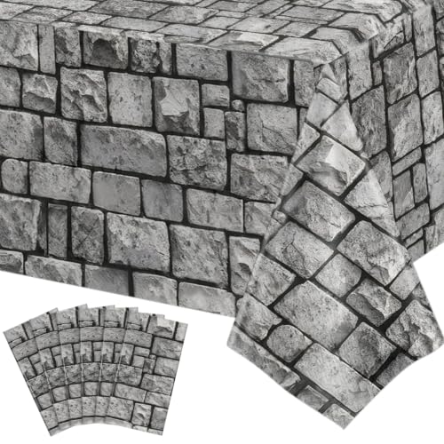 Stone Wall Plastic Tablecloths - Medieval Castle Party Decorations, 6 Pack