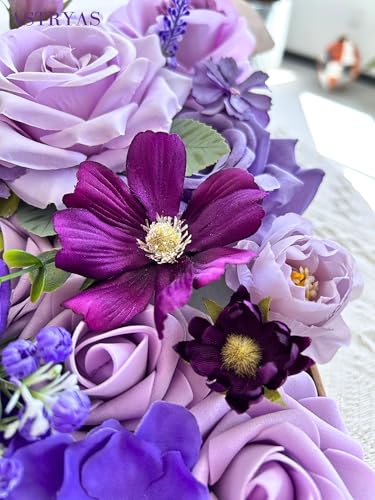Purple Artificial Flowers Combo - Silk Roses, Peonies, Daisies & Greenery - Variation Purple413