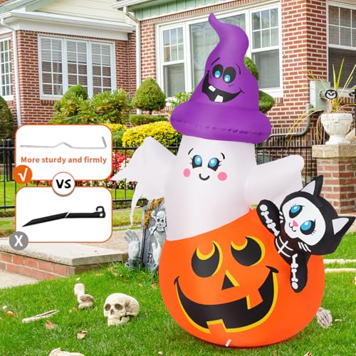 5 FT Halloween Inflatable Pumpkin Ghost Cat Yard Decor with LEDs Waterproof Outdoor Decorations