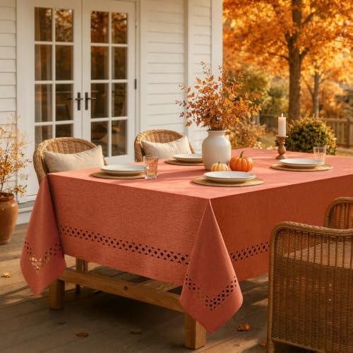 MIULEE Burnt Orange Fall Rectangle Tablecloth 52x70 Inch with Cutouts - Autumn Decor