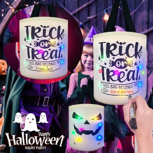 Halloween Light-Up Ghost Candy Bucket Trick or Treat Bag 1 Pack - Reusable Spooky Decor