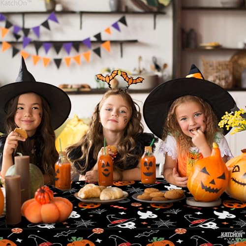 Halloween Tablecloths Pack of 3 - Black & Orange Spooky Design 54x108 Inches