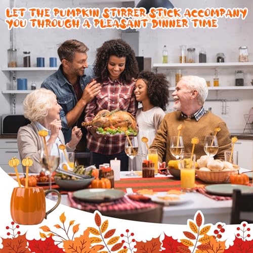 Pumpkin Glass Drink Stirrers - Fall Swizzle Sticks for Cocktails & Coffee - 12 Pack