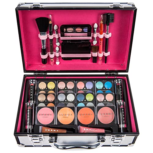 Carry All Makeup Train Case with Pro Makeup Set - Silver - Travel Cosmetic Organizer