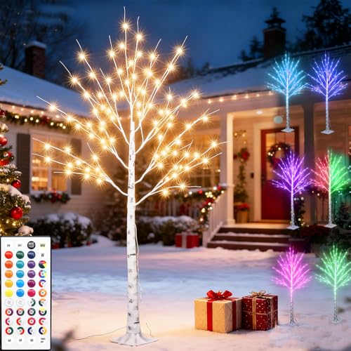 RGB-5FT Color Changing Lighted Birch Tree Halloween Decor with Remote