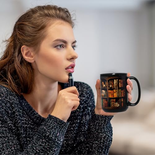 Cat Book Mug - Book Lover Gift, 15oz Coffee Cup for Readers & Cat Enthusiasts