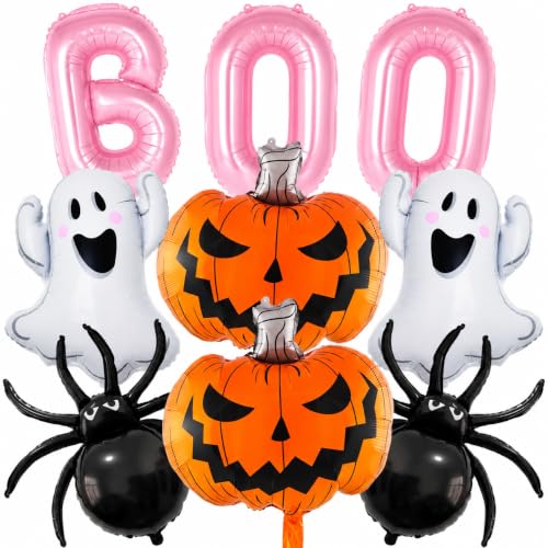 Halloween Decorations Pink BOO Balloons, 2 Pumpkins, 2 Ghosts & 2 Spiders - 9pcs Boo Ghost Pumpkin Spider Variation