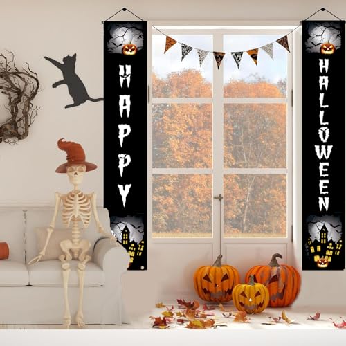 Halloween Door Banner Decorations - Spooky Jack-o'-Lantern & Haunted House Design