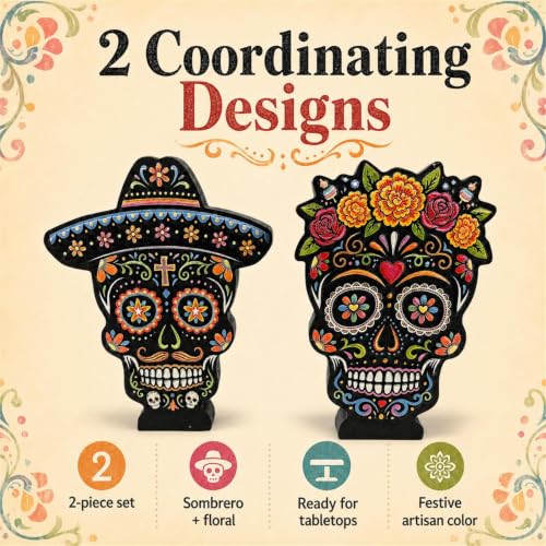 Brown Sugar Skull Figurines Set of 2 Day of the Dead Ofrenda Decorations