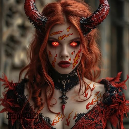 Flame Temporary Tattoo Stickers for Face & Body - Waterproof Realistic Red Flames - 6 Sheets, Orange Mixd
