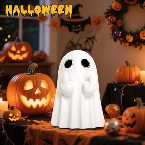 White Halloween Ghost Figurine - Spooky Resin Decor for Home & Garden