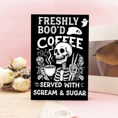 Halloween Coffee Sign Wooden Decor for Coffee Bar Fall Ghost Festive Kitchen Accent
