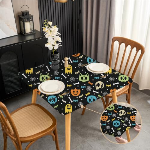 Halloween Black Small Square Tablecloth 38x38 Inch Fitted Skulls - Variation Halloween02