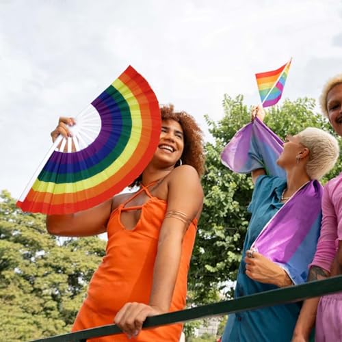 Large Pride Rainbow Fan Hand Fan - Black & White 6 Pack LGBTQ Festival Summer