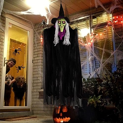 59-Inch Voice Activated Animated Witch Halloween Decoration with Glowing Eyes & Sound Effects
