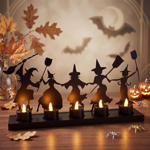 Bucherry Halloween Dancing Witches Metal Candle Holder with LED Decor - Variation of Dancing Witches