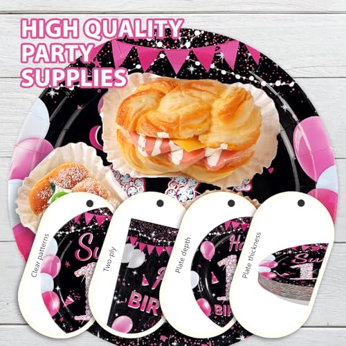16th Birthday Party Plates Set - 24 Hot Pink Sweet 16 Dinner & Dessert Plates with Napkins & Forks - Variation of 16th Plates