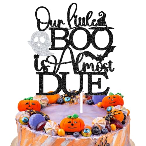 Halloween Baby Shower Cake Topper - Our Little Boo Spooky Decor, Black Glitter