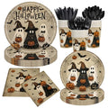 Halloween Disposable Tableware Set - 168 Pcs Ghost Pumpkin Plates Cups Napkins Cutlery