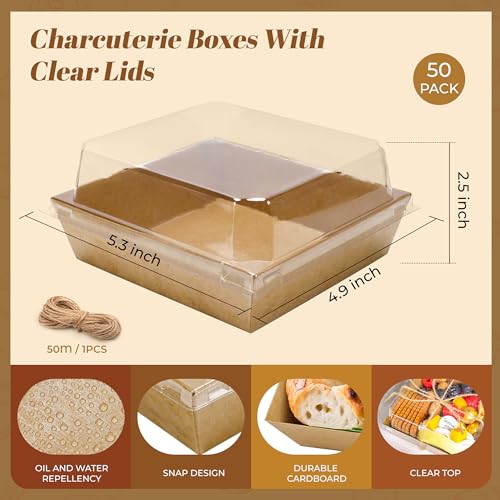 Brown Halloween Charcuterie Boxes 50 Pack - 5.3x4.9x2.5 in Individual Snack Containers