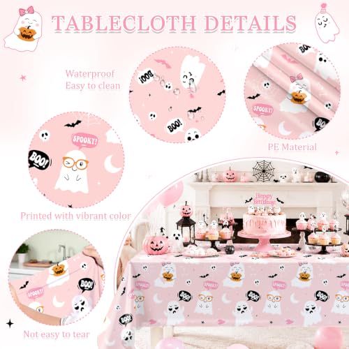 Light Pink Pastel Halloween Tablecloths - 3 Pack Spooky Party Cover