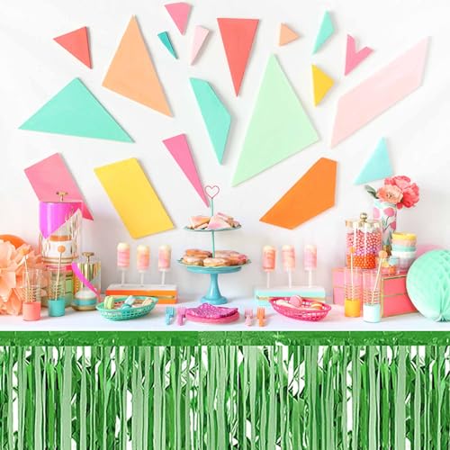 Light Green Foil Fringe Table Skirts 3 Pack 29x108 Inches Party Decorations