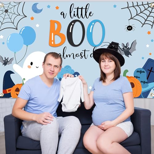 Blue Halloween Baby Shower Banner 6x3.6 ft Ghost Pumpkin Bats Decorations