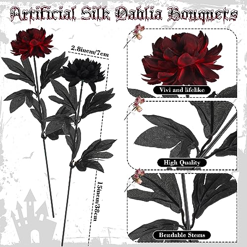 Artificial Dahlia Flowers Set 30 Pcs Gothic Black and Burgundy Decor