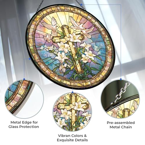 Easter Cross Stained Glass Suncatcher Window Hanging - 7.9in UV Print Decor